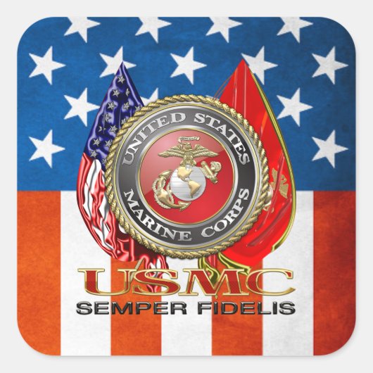USMC Semper Fi [Special Edition] [3D] Quadratischer Aufkleber (Vorderseite)