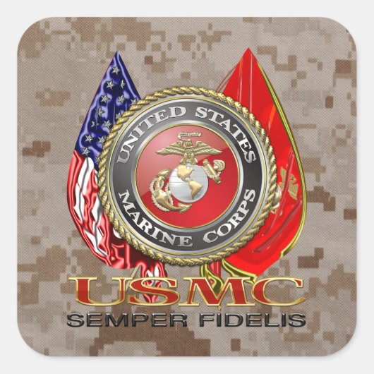 USMC Semper Fi [Special Edition] [3D] Quadratischer Aufkleber (Vorderseite)