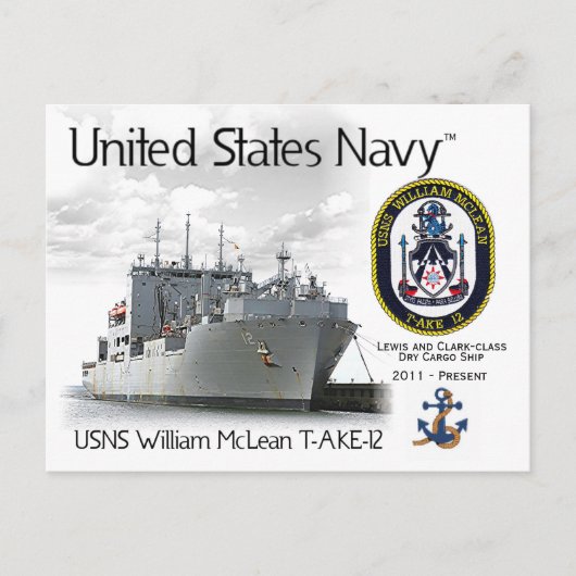 USNS WILLIAM MCLEAN T-AKE-12 CARGO SHIP - Postkart Postkarte (Vorderseite)