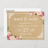 (USPS) Rustikale florale Kraft Hochzeit Sichern Si Ankündigungspostkarte (Vorne/Hinten)