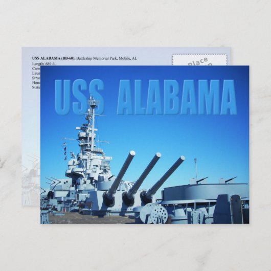 USS Alabama (BB-60), Mobile, AL Postkarte (Vorne/Hinten)
