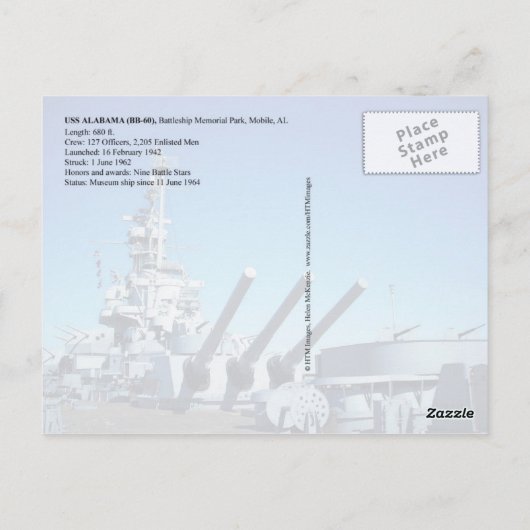 USS Alabama (BB-60), Mobile, AL Postkarte (Rückseite)