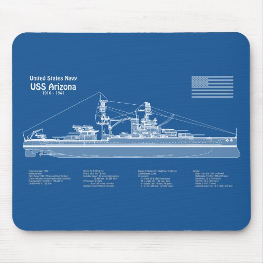 USS Arizona - Pläne für Schiffskonzepte ABD Mousepad (Vorne)