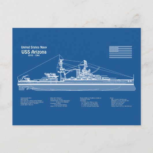 USS Arizona - Pläne für Schiffskonzepte ABD Postkarte (Vorderseite)