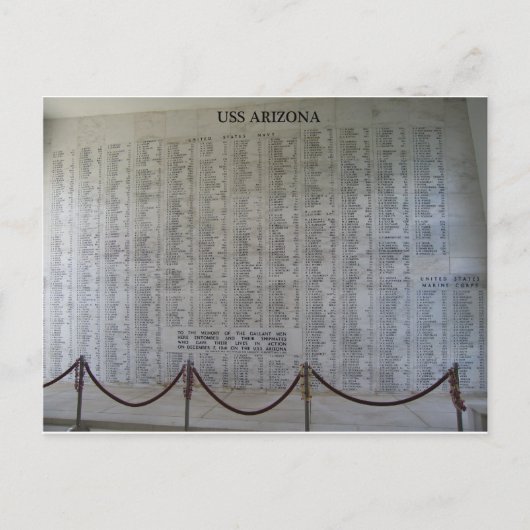 USS Arizona Plaque Postkarte (Vorderseite)