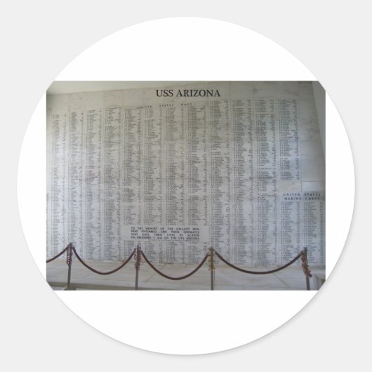 USS Arizona Plaque Runder Aufkleber (Vorderseite)