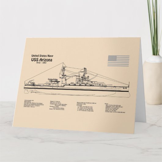 USS Arizona - Schiffs-Blueprint-Pläne SD Dankeskarte (Vorderseite)