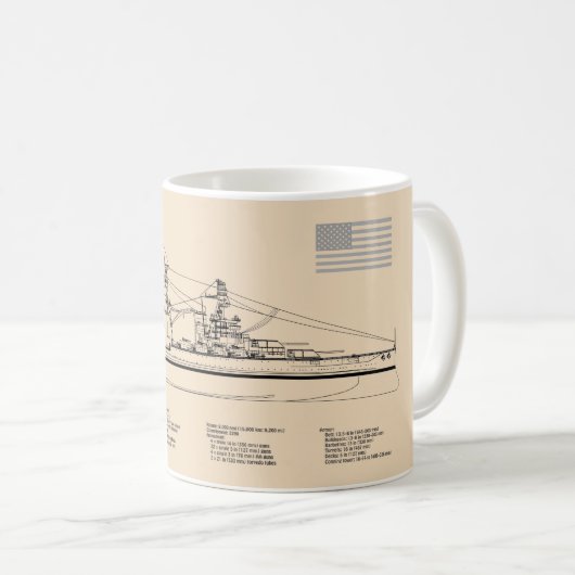 USS Arizona - Schiffs-Blueprint-Pläne SD Kaffeetasse (VorderseiteRechts)