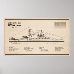 USS Arizona - Schiffs-Blueprint-Pläne SD Poster