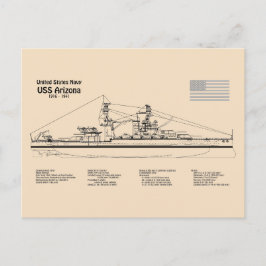USS Arizona - Schiffs-Blueprint-Pläne SD Postkarte