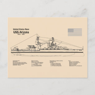 USS Arizona - Schiffs-Blueprint-Pläne SD Postkarte