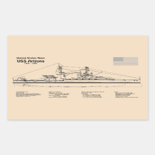 USS Arizona - Schiffs-Blueprint-Pläne SD Rechteckiger Aufkleber