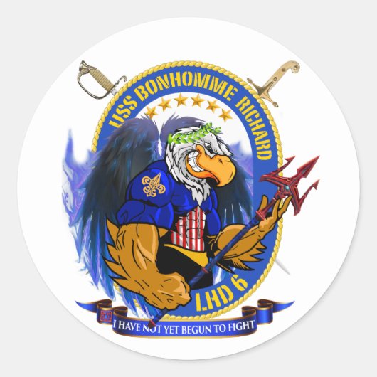 USS Bonhomme Richard LHD-6-lebendes Wappen Runder Aufkleber (Vorderseite)
