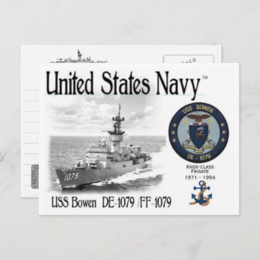 USS BOWEN DE-1079 /FF-1079 FRIGATE POSTCARD POSTKARTE (Vorne/Hinten)