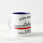 USS Boxer, LHD4, kundenspezifische Termine Zweifarbige Tasse (Vorderseite Links)