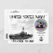 USS BUCK DD-761 DESTROYER - POSTCARD POSTKARTE (Vorne/Hinten)