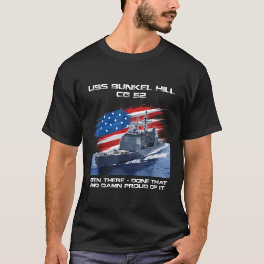 USS Bunker Hill CG 52 Class Cruiser American Flag T-Shirt (Vorderseite)