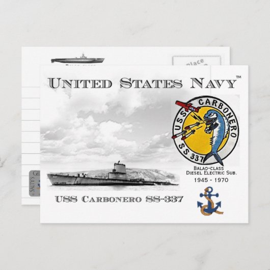 USS CARBONERO SS-337 SUBMARINE - POSTCARD POSTKARTE (Vorne/Hinten)