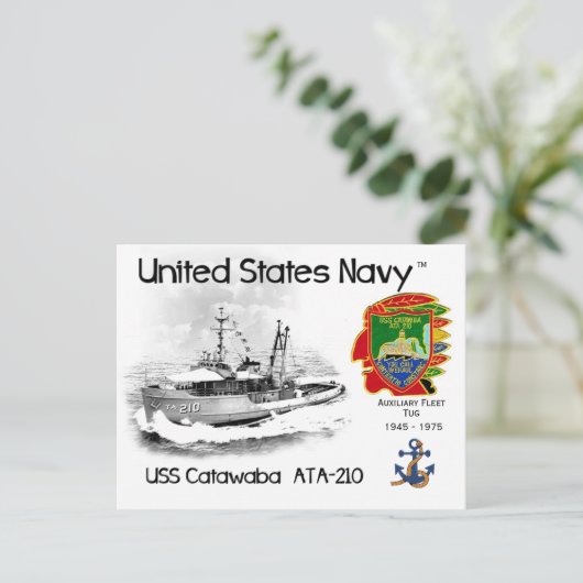 USS CATAWABA ATA-210 AUXILIARY TUG POSTKARTE (Stehend Vorderseite)