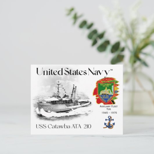 USS CATAWBA ATA-210 AUXILIARY TUG POSTCARD POSTKARTE (Stehend Vorderseite)