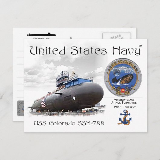 USS COLORADO SSN-788 SUBMARINE POSTCARD POSTKARTE (Vorne/Hinten)