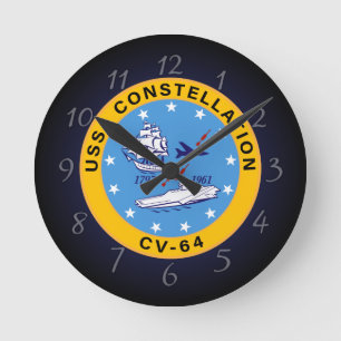 USS Constellation CV-64 Aircraft Carrier Insignia Runde Wanduhr