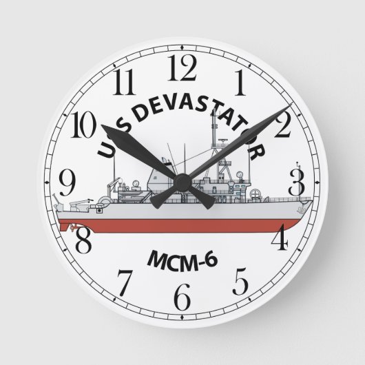 USS Devastator MCM-6 Runde Wanduhr (Vorderseite)