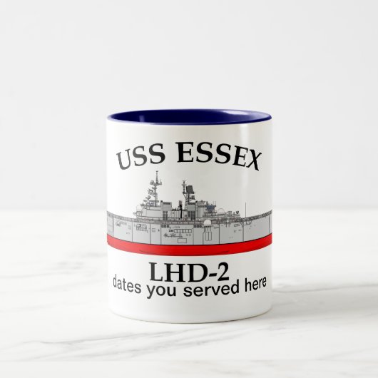 USS Essex, LHD-2, kundenspezifische Termine Zweifarbige Tasse (Mittel)