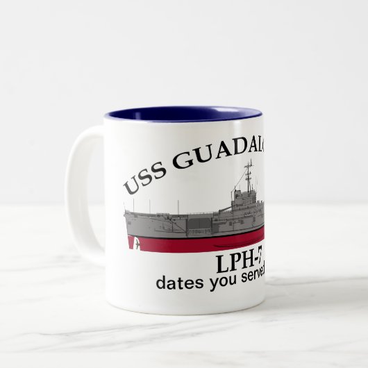USS Guadalcanal, LPH-7, mit kundenspezifischen Dat Zweifarbige Tasse (Vorderseite Links)