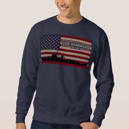 USS Hammann DE 131 WW2 Ship American Flag Sweatshirt (Vorderseite)