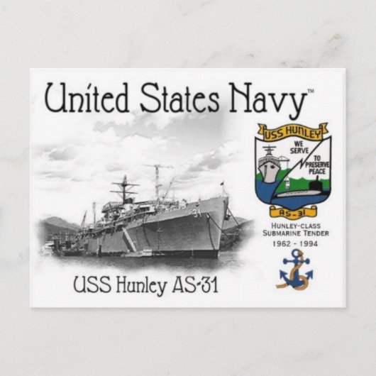 USS HUNLEY AS-31 SUBMARINE TENDER POSTCARD POSTKARTE (Vorderseite)