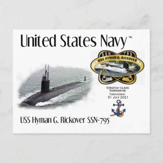 USS HYMAN G. RICKOVER SSN-795 SUBMARINE a POSTCARD Postkarte (Vorderseite)