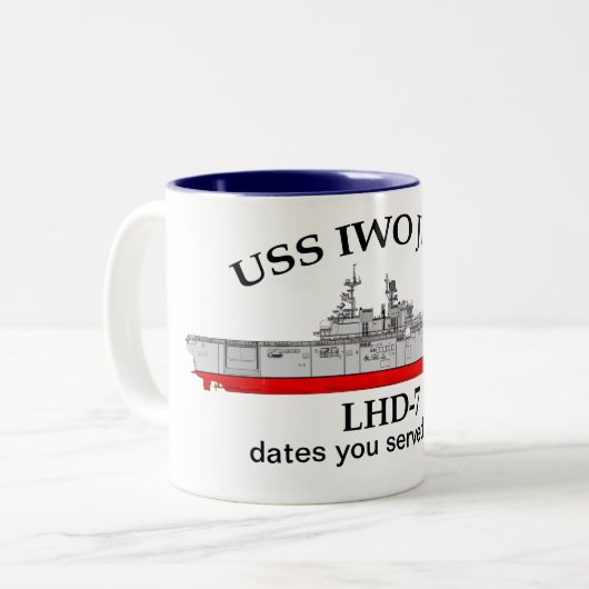 USS Iwo Jima, LHD-7, Termine für kundenspezifische Zweifarbige Tasse (Vorderseite Links)