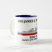 USS James E Williams, DDG-95, anpassbare Daten Zweifarbige Tasse (Vorderseite Links)