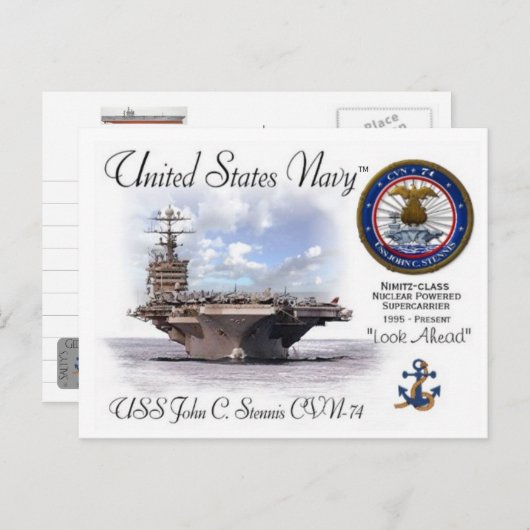 USS JOHN C. STENNIS CVN-74 CARRIER - Postcard Postkarte (Vorne/Hinten)