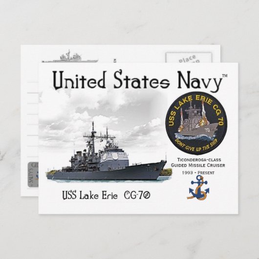 USS LAKE ERIE CG-70 CRUISER - POSTCARD POSTKARTE (Vorne/Hinten)