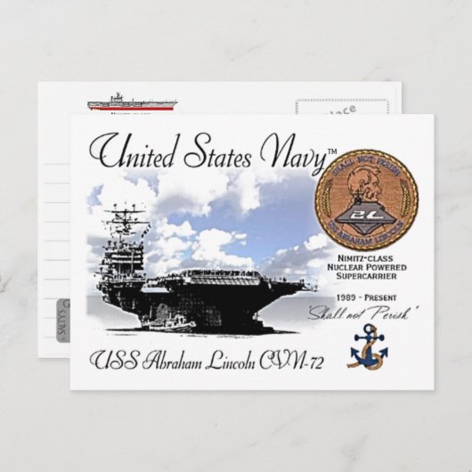 USS LINCOLN CVN-72 CARRIER - POSTCARD POSTKARTE (Vorne/Hinten)