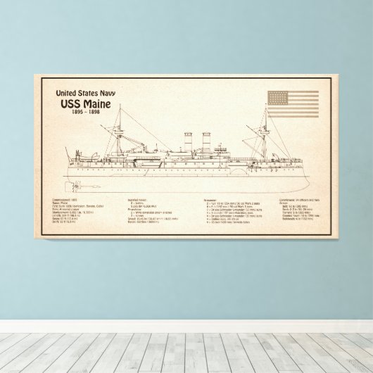 USS Maine - Schiffsplänen SD Leinwanddruck (Insitu (Holzboden))