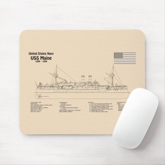 USS Maine - Schiffsplänen SD Mousepad (Mit Mouse)