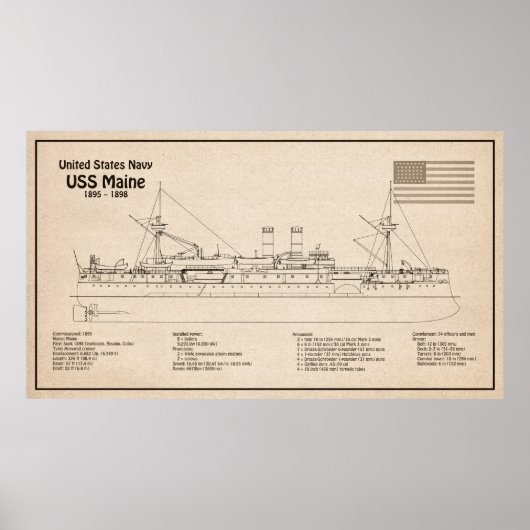 USS Maine - Schiffsplänen SD Poster (Vorne)