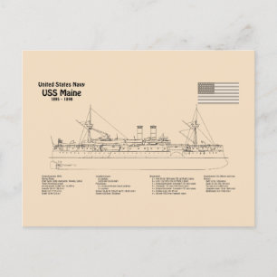 USS Maine - Schiffsplänen SD Postkarte