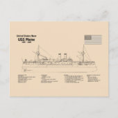 USS Maine - Schiffsplänen SD Postkarte (Vorderseite)