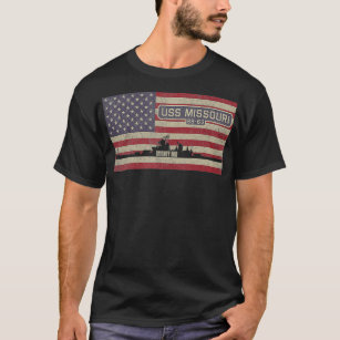 USS Missouri BB63 WW2 Battleship USA American Flag T-Shirt
