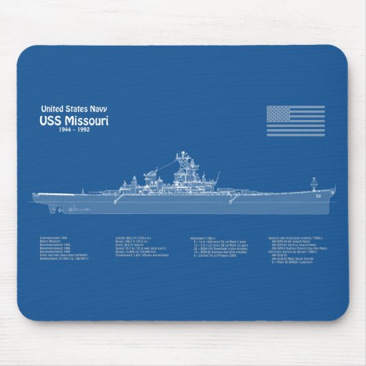 USS Missouri - Pläne für Schiffskonzepte ABD Mousepad (Vorne)
