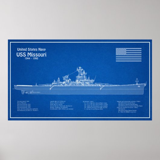 USS Missouri - Pläne für Schiffskonzepte ABD Poster (Vorne)