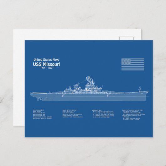 USS Missouri - Pläne für Schiffskonzepte ABD Postkarte (Vorne/Hinten)