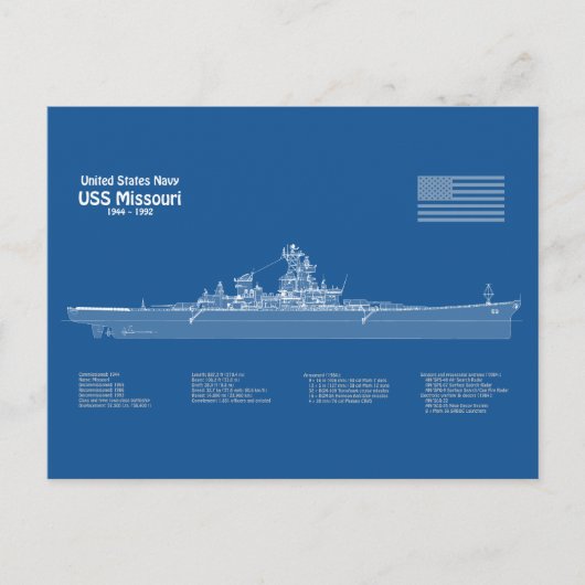USS Missouri - Pläne für Schiffskonzepte ABD Postkarte (Vorderseite)