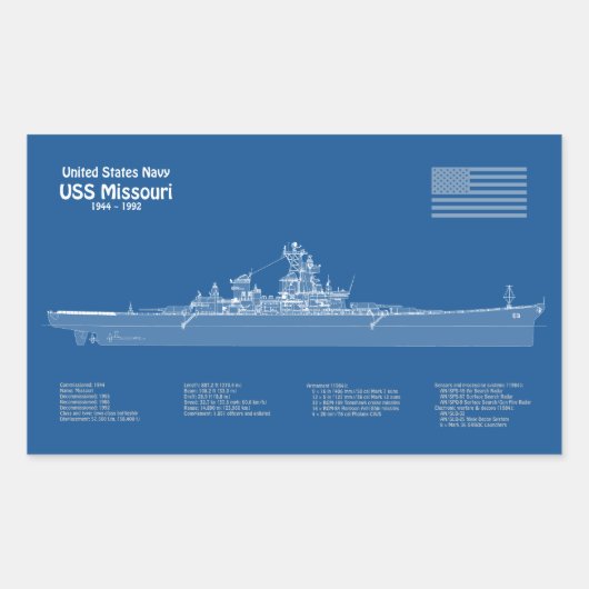 USS Missouri - Pläne für Schiffskonzepte ABD Rechteckiger Aufkleber (Vorderseite)
