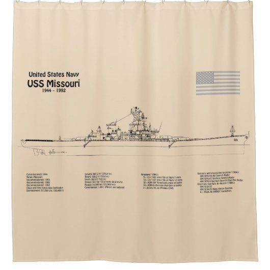 USS Missouri - Schiffs-Blueprint-Pläne SD Duschvorhang (Vorderseite)