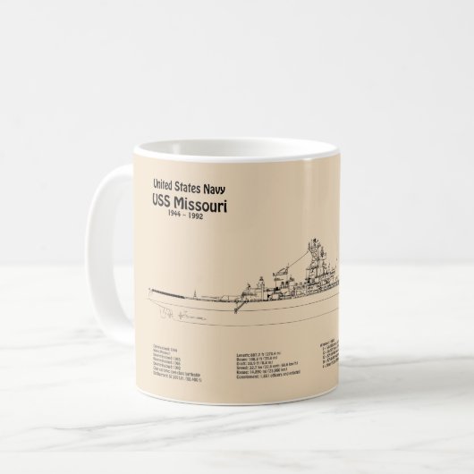 USS Missouri - Schiffs-Blueprint-Pläne SD Kaffeetasse (Vorderseite Links)